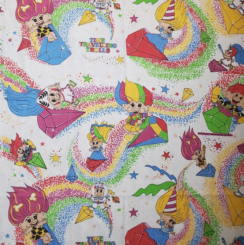 VINTAGE TIME TRAVELLING TROLLS 1992 MARIMAC CANADA SINGLE TWIN FLAT BED SHEET